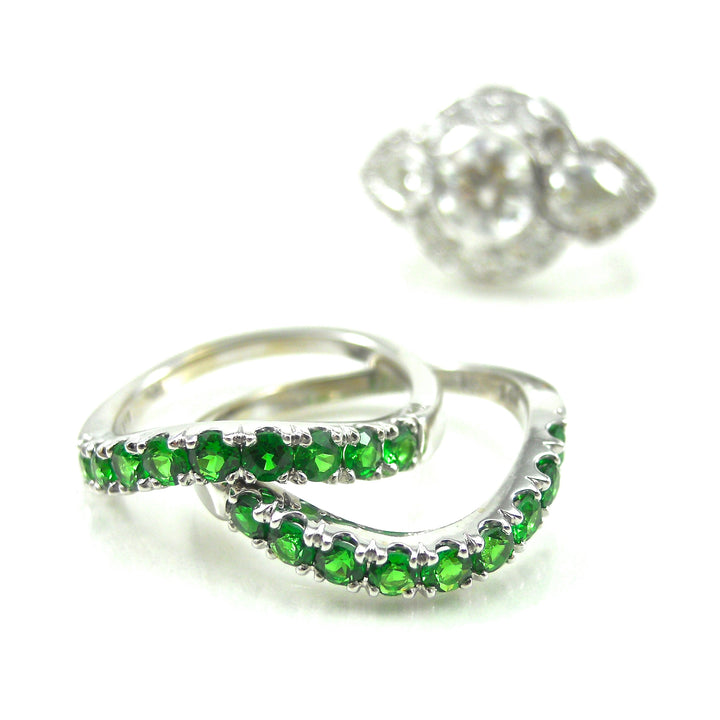 curved custom emerald wedding band