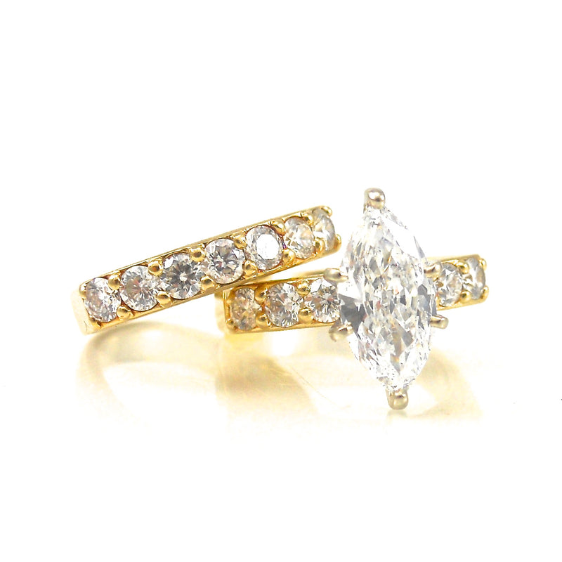 solitaire marquise diamond ring with diamond wedding band set