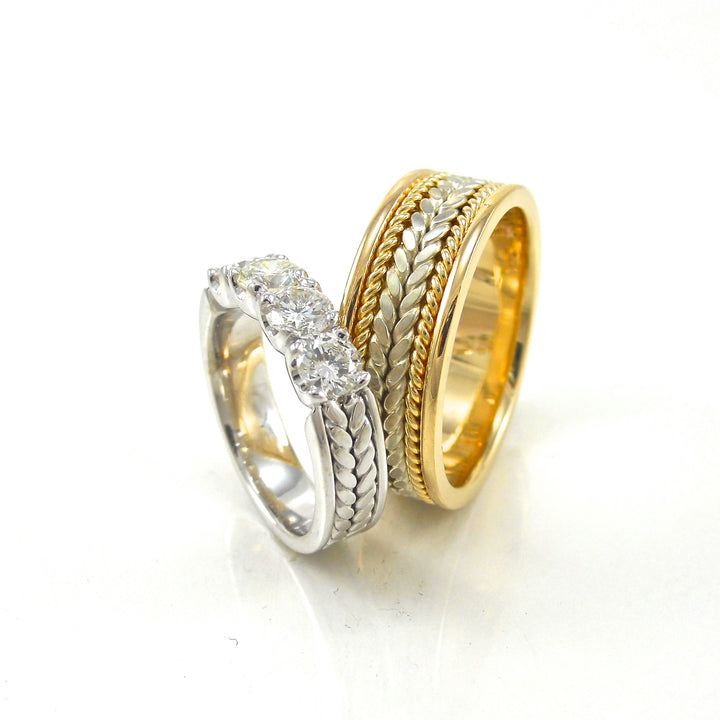 custom rope design wedding set with diamonds 