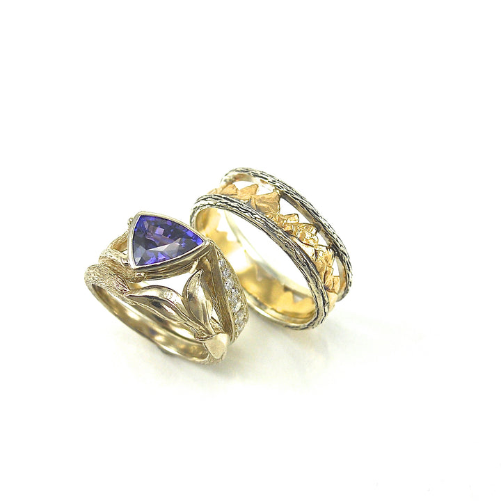 organic wedding band set
