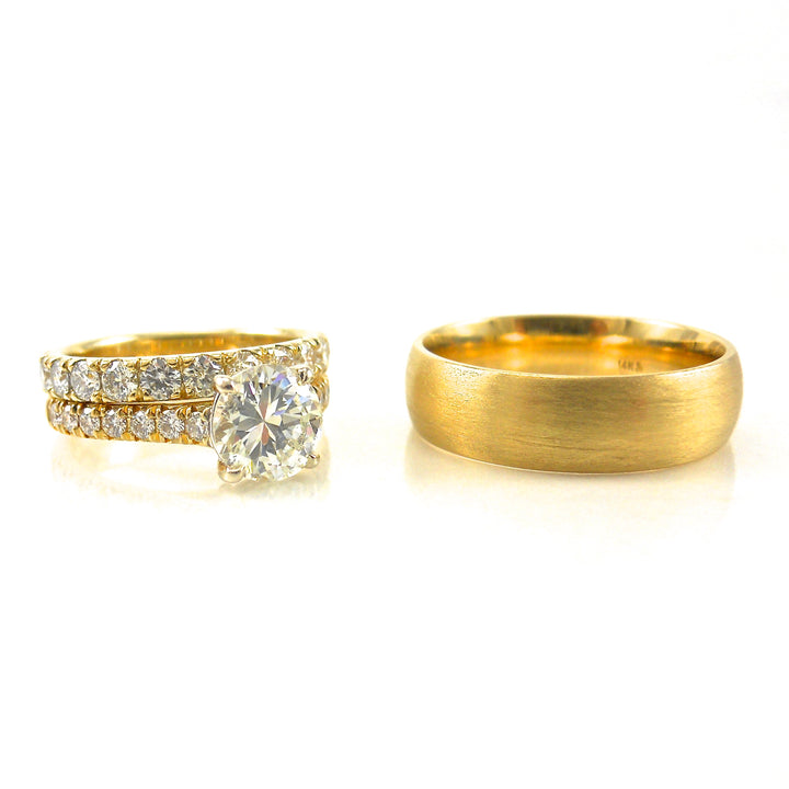 solitaire engagement ring and yellow gold wedding band set
