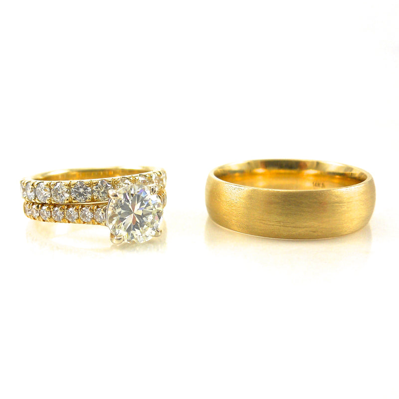 solitaire engagement ring and yellow gold wedding band set