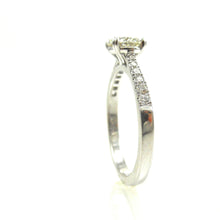Load image into Gallery viewer, custom solitaire engagement with 4 prong set diamond center stone accented with diamonds in platinum or white gold