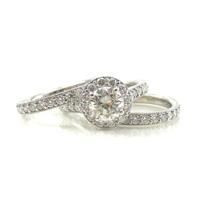 custom wedding set diamond bands and halo engagement ring
