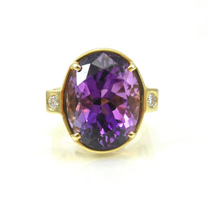 amethyst diamond ring in yellow gold setting