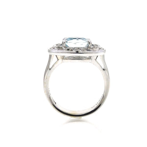 Aquamarine Scroll Halo Ring