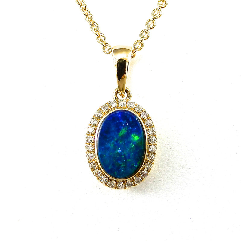 Australian Black Opal & Diamond Pendant