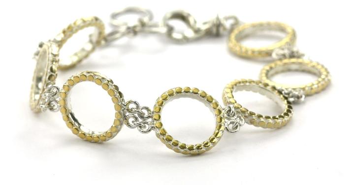 Bali Sterling Silver Ring Link Bracelet with 18k Gold Vermeil