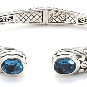 Bali Sterling Silver Swiss Blue Topaz Spring Hinged Bracelet