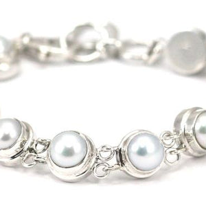 Bali Sterling Silver Freshwater Pearl Link Bracelet