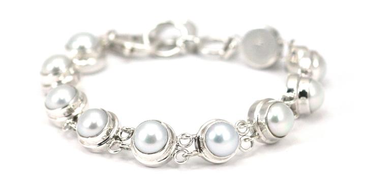 Bali Sterling Silver Freshwater Pearl Link Bracelet