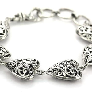 Bali Sterling Silver Filigree Heart Station Bracelet