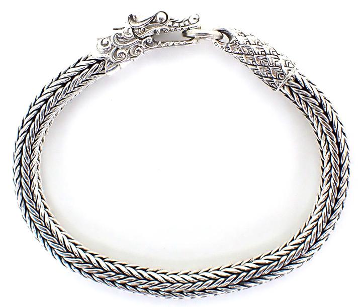 Bali Sterling Silver Dragon Clasp Snake Chain Bracelet