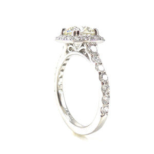 round 4 prong set diamond halo custom engagement ring