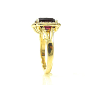 Rhodolite Garnet Ring with diamond halo