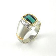 Load image into Gallery viewer, custom emerald and diamond mans ring