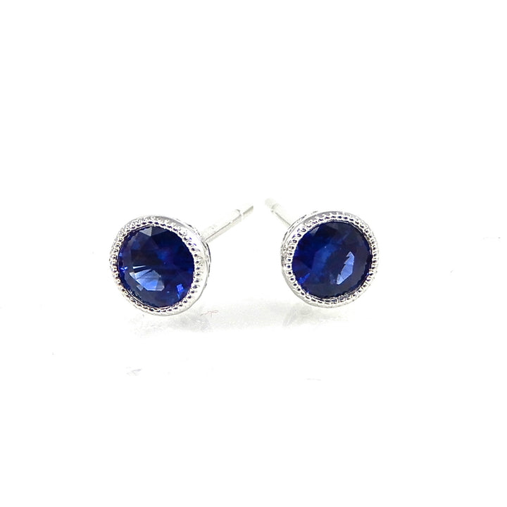 .51 total carats royal blue sapphires set in 14k white-gold with milgrain accented mountings