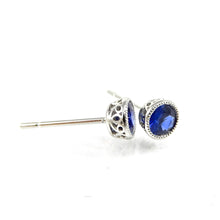 Load image into Gallery viewer, sapphire stud earrings set in 14k white-gold with milgrain