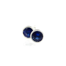 Load image into Gallery viewer, sapphire stud earrings set in 14k white-gold with milgrain accented mountings