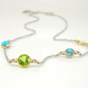 turquoise, opal, peridot, and blue topaz necklace