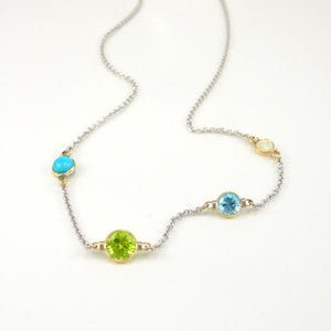 turquoise, opal, peridot, and blue topaz necklace