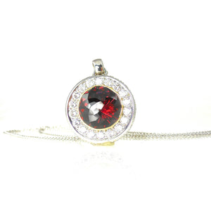 14k yellow and white-gold pendant with red Rhodolite Garnet and diamond necklace