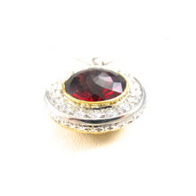 Load image into Gallery viewer, 14k yellow and white-gold pendant with red Rhodolite Garnet and diamonds