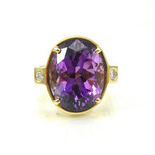 Load image into Gallery viewer, amethyst diamond ring in yellow gold setting
