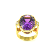 Load image into Gallery viewer, handmade amethyst and diamond ring in yellow gold setting