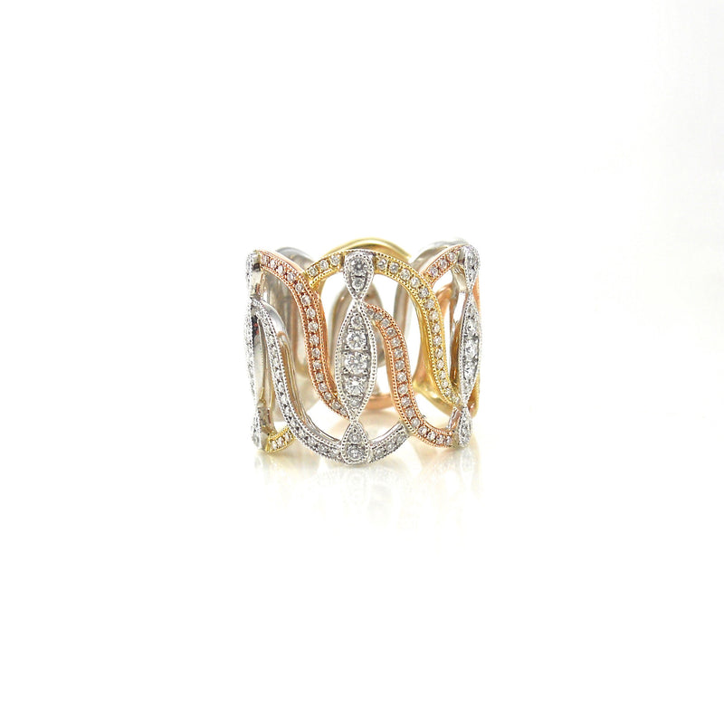 14k rose, white and yellow-gold diamond band 