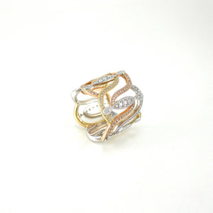 custom 14k rose, white and yellow-gold diamond band 