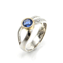 Load image into Gallery viewer, custom sapphire ring in yellow gold bezel