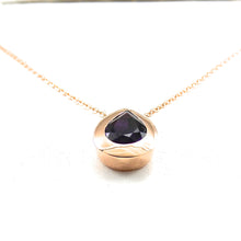 Load image into Gallery viewer, custom designed rose-gold bezel pear shaped amethyst pendant