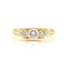 Load image into Gallery viewer, yellow gold three stone diamond custom engagement ring