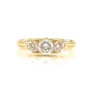 yellow gold three stone diamond custom engagement ring