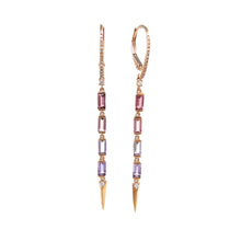 Load image into Gallery viewer, 14k rose gold dangle earrings with tourmaline, amethyst and diamonds.