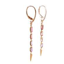 Load image into Gallery viewer, custom 14k rose gold dangle earrings with tourmaline, amethyst and diamonds