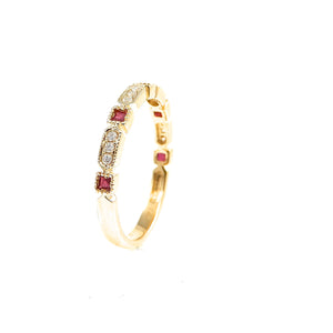 Handcrafted 14k yellow gold ruby and diamond ring