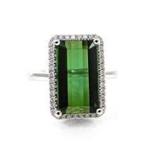 Load image into Gallery viewer, Tourmaline and Diamond 14K White Gold Halo Ring