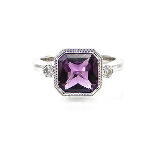 Amethyst and Diamond 14K White Gold Ring