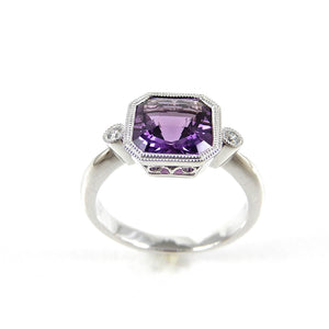 1.66ct Amethyst and Diamond 14K White Gold Ring
