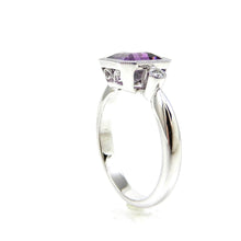 Load image into Gallery viewer, custom Amethyst and Diamond 14K White Gold Ring