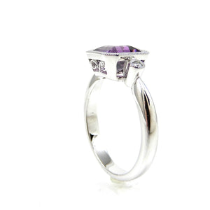 custom Amethyst and Diamond 14K White Gold Ring