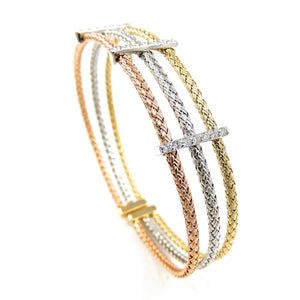 Tri Color Diamond Accented Cuff Bracelet