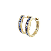 Load image into Gallery viewer, .82 sapphire hoop earrings 14k yellow-gold