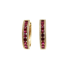 Load image into Gallery viewer, custom 14k yellow gold ruby hoop earrings