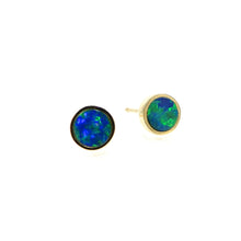 Load image into Gallery viewer, 14k yellow gold opal stud earrings