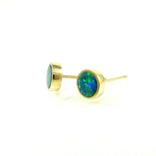 Load image into Gallery viewer, 14k yellow gold opal stud earrings bezel set