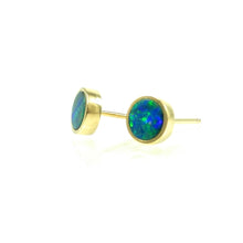 Load image into Gallery viewer, 14k yellow gold bezel set opal stud earrings