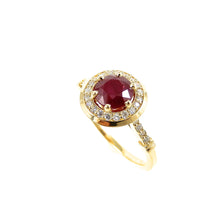 Load image into Gallery viewer, Custom Designed Ruby and Diamond Halo Ring